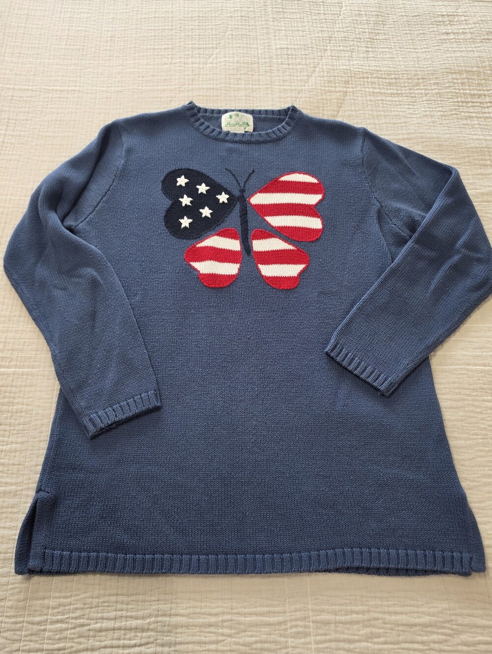 Quacker Factory Sweater, Festive American Flag Butterfly Fesign. Size Small